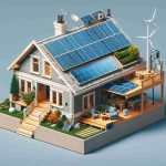 Generate a realistic high-definition image showing a common household scene. The house is transformed into a self-sustaining powerhouse due to a certain simple addition. The addition may include a solar panel array on the roof or a small wind turbine in the backyard, or it may be a conceptual green energy gadget yet to be invented. The image should convey the concept of green energy production within a residential setting.