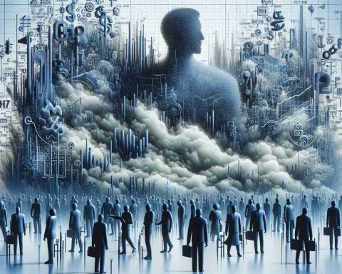 Realistically detailed, high-definition rendition of a symbolic representation denoting the concept of 'Who actually owns the Stock Exchange.' It may include the silhouettes of metaphorical giants behind a dense, opaque financial mist, representing the market giants. Include intricate details symbolizing the complexity and intricacy of the stock market. No identifiable persons should be depicted. The characters should remain as abstract representations of 'ownership' and 'power.'