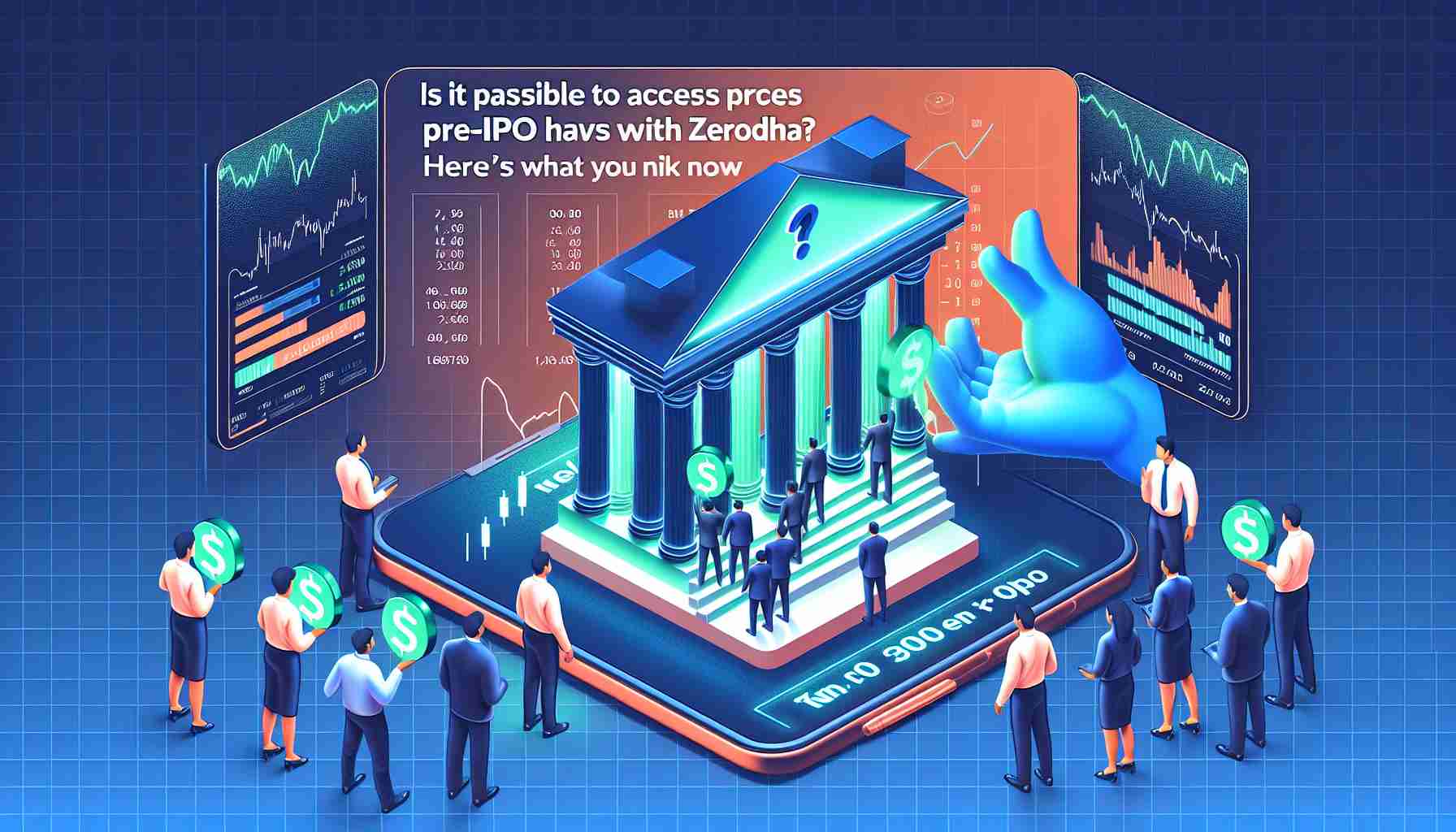 Illustrate an image depicting the accessibility of pre-IPO shares through a stock brokerage platform, with the phrase 'Is It Possible to Access Pre-IPO Shares with Zerodha? Here's What You Need to Know' displayed prominently in a high-definition quality.