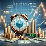 A realistic high-definition image represents the concept of selling IPO shares. It comprises of a clock showing that it's time, a stock market graph exhibiting a positive rise, and stacks of cash. The clock metaphorically suggests the timing for selling shares. The stock market graph signifies the consistent growth, and the cash stands for the gain or return an investor can get after selling. Additionally, include a question text, 'Is it time to cash in?', which altogether analogy to 'Discover When to Sell Your IPO Shares'