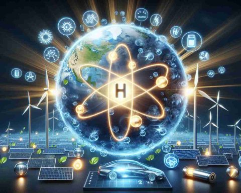 An HD, realistic rendering visualizing the concept of hydrogen energy being a supreme renewable solution. The image might show a hydrogen atom symbol in the center with rays of energy emanating from it, charging an array of eco-friendly items such as windmills, solar panels and electric cars. The surroundings of the concept will include the earth expressing the global benefit and a renewable energy meter showing full capacity, reinforcing the idea of hydrogen energy as a major renewable energy resource.