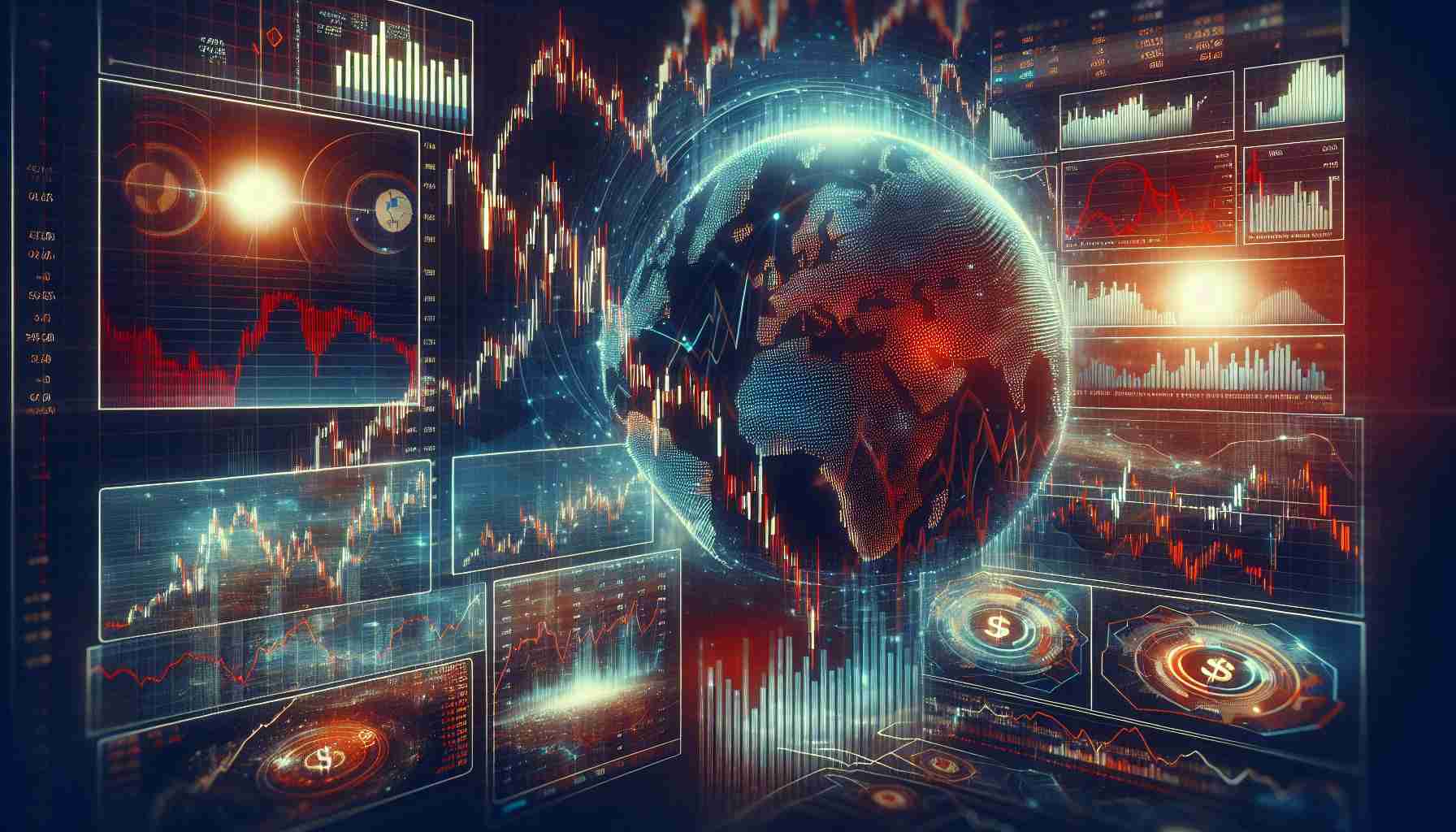 Generate a high-definition image representing a dramatic setback in the stock market. Show charts and graphs indicating a significant decrease. Feature visuals of the affected stock indices prominently.