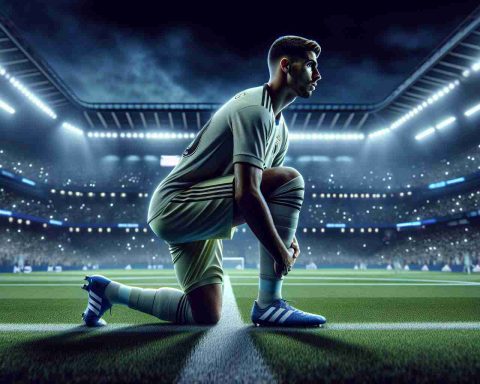 Realistic high definition photo displaying a footballer poised for redemption, gearing up with determination and focus amidst the field. The backdrop captures the anticipation of a dream run for a notable football club, while the atmosphere vibrates with immense anticipation.