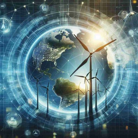 A realistic and high-definition illustration showcasing a revolutionary global platform that ushers in a new era for clean energy trading. The image should depict a futuristic and technologically advanced platform interface with graphics of wind turbines, solar panels, and other renewable energy sources. It could show interconnected circles, signifying countries around the globe, linked through lines that represent the energy trade routes. The backdrop could be a dynamic blue-grid matrix, symbolizing the digital world of energy trading.