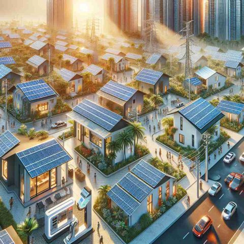 Highly detailed, realistic image showing the positive impact of solar power on global lifestyle. Depict a variety of residential buildings, from small rural homes to large urban high-rises, with solar panels installed on their roofs. Illustrate energetic rays of sunlight hitting the panels, symbolizing their conversion into clean energy. Include a scene of an electric car charging from a solar-powered station to showcase sustainable transportation. Ensure that human interaction is indicated with individuals of different genders and descents - female, male, Caucasian, Hispanic, Black, Middle-Eastern, and South Asian - visibly reaping benefits of this technology in their daily routines.