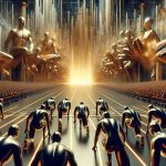 A realistic, high definition image portraying a grand event, signifying a potentially largest Initial Public Offering (IPO) of the year. The scene could highlight an abstract concept of readiness, perhaps showing a metaphorical starting line with a massive crowd of figures prepared to dash forward, symbolizing eager investors. The atmosphere exudes anticipatory excitement and the future wealth symbolized using golden hues. Emphasize elements of finance, investment, and entrepreneurship.