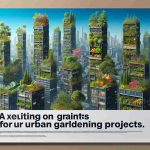 A high quality, realistic image of a poster promoting an exciting new program that offers grants for urban gardening projects. The poster should feature a vibrant, teeming cityscape with diverse architectural styles, interspersed with a variety of lush, vertical gardens. Some of the highlighted plants include herbs, vegetables, and flowering plants. The text on the poster is bold and inviting, targeted at those living in the city looking to start their own urban gardening project.