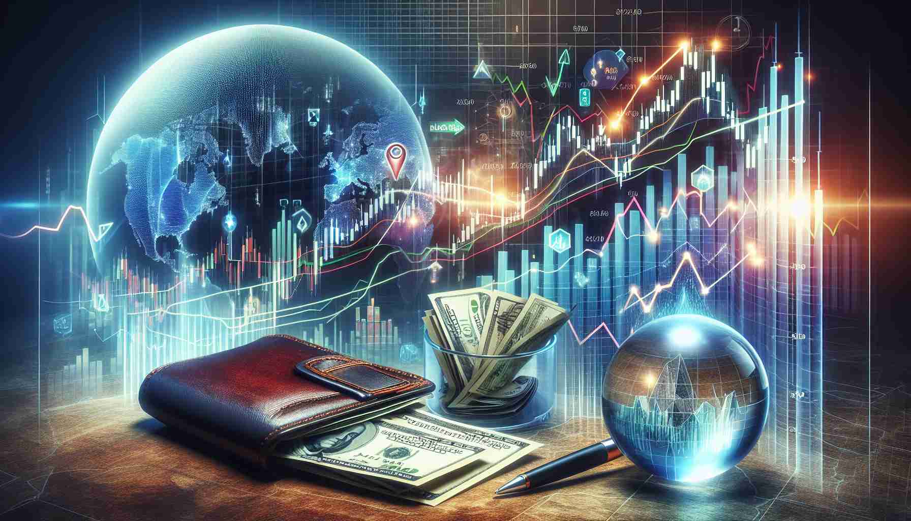 High-definition, realistic image representing the concept of buying stock before an Initial Public Offering (IPO). Visualize a stock market chart with upward trending graphs and various indicators that symbolize potential investment opportunities. Also include a cash-filled wallet to represent the act of purchasing and a crystal ball to signify prediction or foresight.