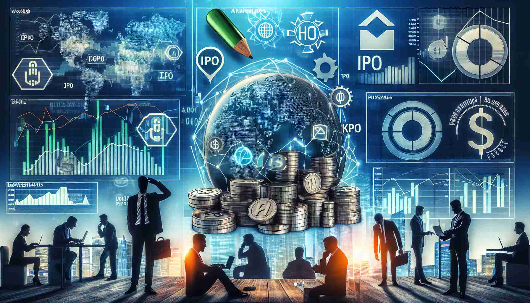 High definition image concept of an anonymous steel company's Initial Public Offering (IPO) that is creating significant interest among investors. Include elements like stock market signs, investors analyzing the steel company's prospects, charts depicting growing interest, buzzing in trading and investment circles, and promotional material evoking excitement about the IPO.