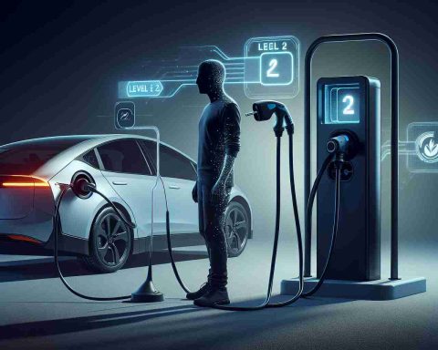 A high-definition, realistic image showing the concept of 'Unlocking the Secret Behind Faster EV Charging: What is a Level Two Charger?'. Display a level two electric vehicle charging station, with the power cable and connector prominently in the frame. Demonstrate the usage by showing an anonymous person in common street clothes, possibly of Black descent, connecting it to the charging port of a modern electric car. Don't forget to include signs or symbols indicating that it's a level two charger.