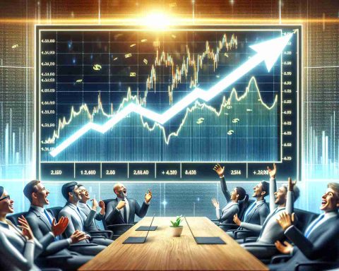 A realistic high definition image representing the concept of a financial breakthrough. This includes a stock chart shown on a digital screen with an arrow pointing upwards, signifying a rise in a company's stock value. The name 'Constellation Energy' is prominently displayed, suggesting it is their stock that is experiencing this increase. Excited investors are depicted in the background, their faces filled with anticipation and eagerness, eagerly discussing and analyzing the potential for growth.