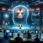 Imagine a high-definition, realistic depiction of a clandestine scene where influential technology pioneers are utilizing nuclear energy as a power source to drive the growth of artificial intelligence. The scene could include a modern, high-tech control room with numerous monitors showing complex data streams and algorithmic models, a high radiation symbol to denote the usage of nuclear power, and a glowing, pulsating 3D model of a futuristic AI brain symbolizing the 'explosion' of AI. However, no specific individuals should be recognizable.