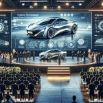 A high-definition, realistic image illustrating a scene where a company unveils its revolutionary hybrid technology. The event is grand with people in professional attire, a sleek modern-style stage, a huge screen displayed with technological schematics, and a shiny new hybrid car - the main attraction on the stage. The car has the typical properties of a hybrid vehicle: sleek design, intricate details, and color that suggests environmental friendliness. Balloons and banners adorn the venue, reflecting the magnitude of the event. Note: The design of the car is not associated with any specific brand or copyrighted designs.