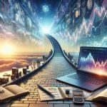 Create a high definition, realistic image inspired by the theme of starting the journey to financial freedom through stock trading. Visualize this with elements such as a detailed pathway unfolding towards a bright horizon, a laptop displaying stock market charts, and a beginner's guide book.