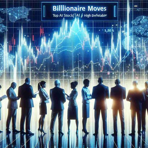 Generate a realistic and High Definition image representing the concept of 'Billionaire Moves'. This should depict a generic graph labeled 'Top AI Stock' with a sharp downward trend to symbolize major sell-offs. Please also include signs of concern and discussion among a group of diverse individuals, possibly business people or investors, without any specific focus on real individuals or identifiable business figures.