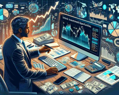 Generate a detailed, high-definition image featuring an illustrative and symbolic concept of investing in Initial Public Offerings (IPOs). An investor, who could be of Middle-Eastern descent and male, might be investigating various documents on his desk, possibly representing potential IPOs. A large financial chart could be displayed on a computer monitor, showing a positive trend line. Various finance-related items could be spread out, like calculators, currencies, and stock market reports. The words 'Unlock Investment Opportunities: How Can You Buy IPO Stock Like a Pro?' might appear prominently, symbolizing the insider knowledge necessary for successful IPO investing.