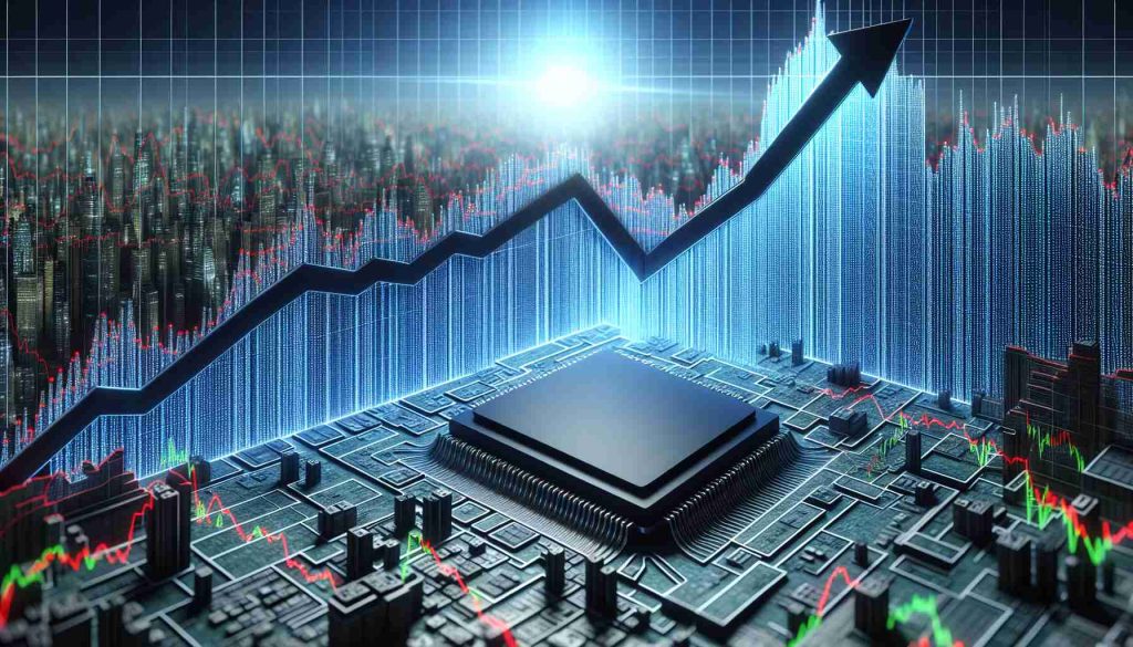 Realistic high-definition depiction of an abstract concept: The sudden and unexpected critical drop of semiconductor stock value, visualized as a steep descending graph line amid an otherwise healthy stock market chart.