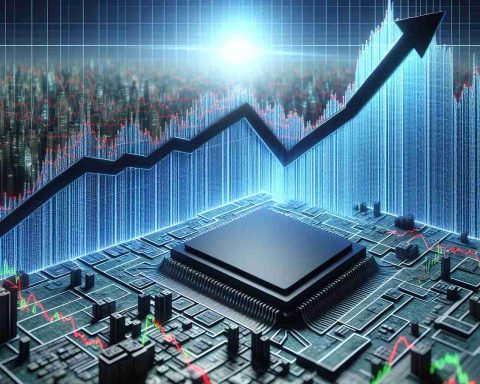 Realistic high-definition depiction of an abstract concept: The sudden and unexpected critical drop of semiconductor stock value, visualized as a steep descending graph line amid an otherwise healthy stock market chart.