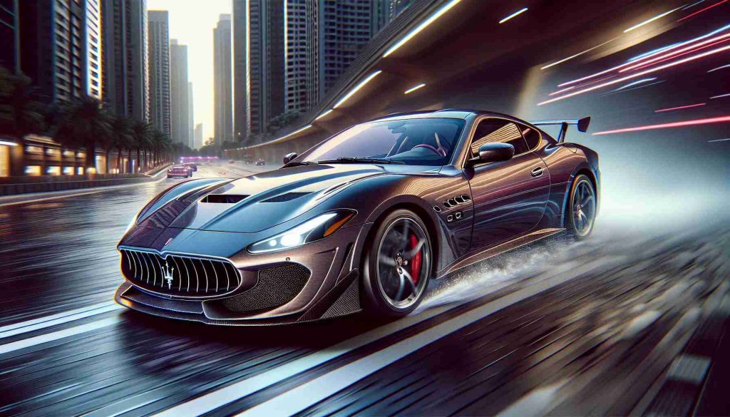 A realistic HD photo of a thrilling experience in a sporty luxury car, reminiscent of a Maserati GT2 Stradale. The car displays speed and agility as it reveals its potent performance on the road, perhaps on a racetrack. It shows its fine aerodynamic shape, sleek lines, and striking color. The interior is lavish, with plush leather seats and state-of-art technology. The picture is filled with intensity and excitement.