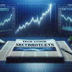 Create a realistic high-definition image displaying a newspaper headline that reads, 'Tech Stock Skyrockets: Uncover the Secret Behind Its Triple-Digit Gains'. Include visual elements such as a rising graph representing the increasing value of tech stocks. The scene should give the impression of a big announcement in the financial sector.