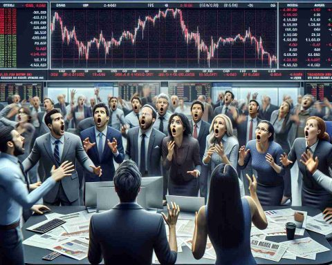 An image depicting a realistic high-definition representation of stock market plunge. The scene involves a group of diverse investors, standing aghast and stunned in a stock exchange floor, their eyes glued onto the electronic stock ticker showing a significant drop in a particular stock symbol. They appear shocked by the sudden drop in performance of an obscure, little-known company. The environment should reflect the intensity and resolution of the situation, with monitors showing charts in red, papers flying around, and people caught in the whirlwind of the moment.