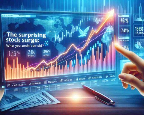 Create an image that presents a realistic high definition illustration of a stock market scenario capturing a surprising surge in prices. Include visual elements like rising graphs, positive percentages and potential news headlines like 'The Surprising Stock Surge: What You Aren't Being Told' to create a sense of intrigue.