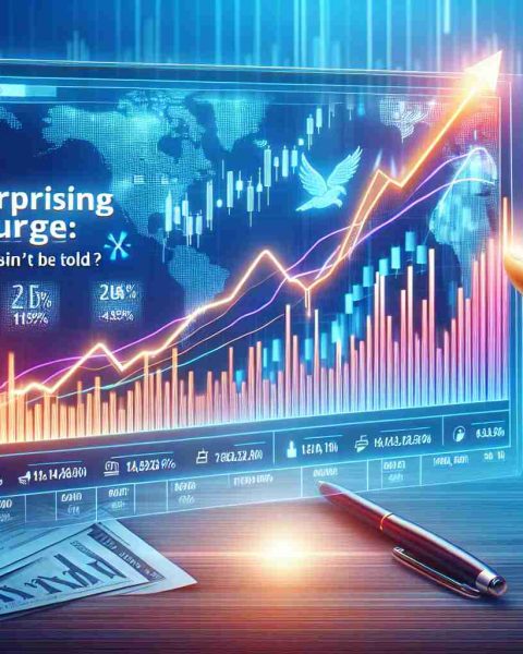 Create an image that presents a realistic high definition illustration of a stock market scenario capturing a surprising surge in prices. Include visual elements like rising graphs, positive percentages and potential news headlines like 'The Surprising Stock Surge: What You Aren't Being Told' to create a sense of intrigue.