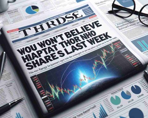 A high-definition, realistic image of a financial newspaper headline reading 'You Won't Believe What Happened to Thor Energy Shares Last Week'. The newspaper should also show some financial charts and graphs as well as other business news in the background.