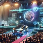 A realistic high-definition image showing a range of innovative inventions at an international awards ceremony. The inventions include a sleek, futuristic vehicle with advanced design, a high-tech computer interface that uses holography, and a novel medical device that promises ground-breaking health care advancements. The background is brimming with energy, with curious audiences, a large stage set against drapes, and spotlight beams cutting through the subtle haze, giving a palpable sense of anticipation and excitement.