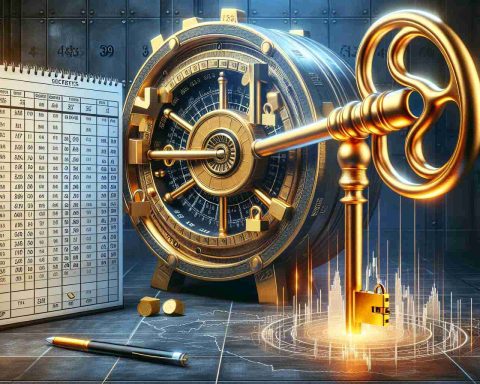 A high-definition, realistic image depicting a concept related to stock market game changers. The picture could include symbolism like a huge golden key unlocking a massive vault door, with the intricate details of the key and lock representing the intricacies of the stock market. Beside the vault door, there could be a calendar showing specific dates circled or highlighted, suggestive of the dates being crucial moments for the stock market. The overall atmosphere should hint at deciphering secrets and understanding the hidden patterns of financial markets.