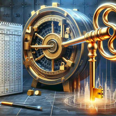 A high-definition, realistic image depicting a concept related to stock market game changers. The picture could include symbolism like a huge golden key unlocking a massive vault door, with the intricate details of the key and lock representing the intricacies of the stock market. Beside the vault door, there could be a calendar showing specific dates circled or highlighted, suggestive of the dates being crucial moments for the stock market. The overall atmosphere should hint at deciphering secrets and understanding the hidden patterns of financial markets.