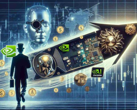 Realistic high-definition image representing the concept of billionaires shifting their focus from Nvidia to other Artificial Intelligence stocks. The picture should include symbolical elements such as stock market charts, AI logos, a transitioning arrow from the symbol of Nvidia to other corporate icons denoting AI companies. There should also be a symbolic representation of billionaires like a top-hat or a monocle, without portraying any specific person. The overall scene should convey a dynamic shift in the investment landscape.