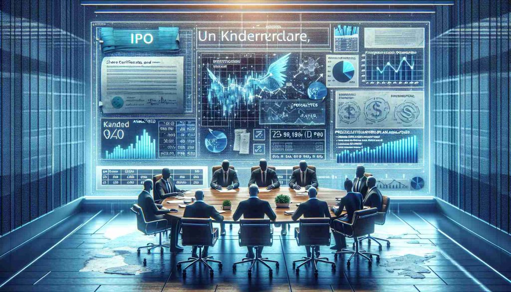 A highly realistic image in HD depicting a fictional scene related to the unexplored narrative of KinderCare's Initial Public Offering (IPO). This could include symbolisations of financial documents, share certificates, projections and analyses charts, and possibly a few investors discussing around a table in a corporate setting. It should convey key aspects that investors would need to know, creating an air of intrigue and anticipation.