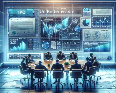 A highly realistic image in HD depicting a fictional scene related to the unexplored narrative of KinderCare's Initial Public Offering (IPO). This could include symbolisations of financial documents, share certificates, projections and analyses charts, and possibly a few investors discussing around a table in a corporate setting. It should convey key aspects that investors would need to know, creating an air of intrigue and anticipation.