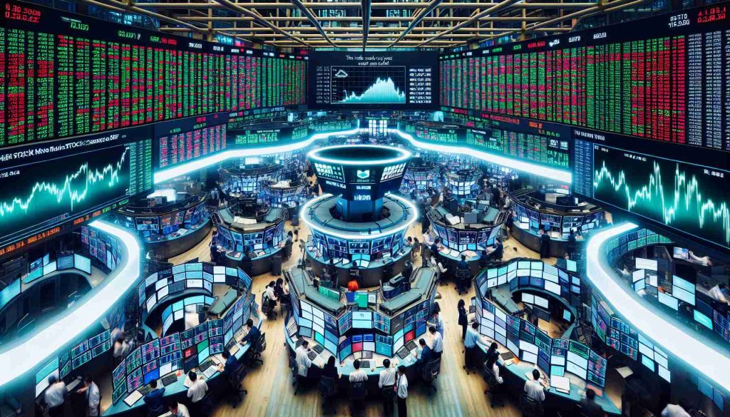 An intricate and detailed view of a lively stock exchange floor with traders of diverse backgrounds and genders hard at work among the digital screens showing various stock market trends and data. The setting is filled with the buzz of business, stock quotes flashing on multiple monitors, marked with green or red numbers indicating rises and drops in the market. A banner displaying the phrase 'Is the Stock Exchange Open Today? The Inside Scoop You Need' is prominently displayed in an HD photo.