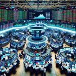 An intricate and detailed view of a lively stock exchange floor with traders of diverse backgrounds and genders hard at work among the digital screens showing various stock market trends and data. The setting is filled with the buzz of business, stock quotes flashing on multiple monitors, marked with green or red numbers indicating rises and drops in the market. A banner displaying the phrase 'Is the Stock Exchange Open Today? The Inside Scoop You Need' is prominently displayed in an HD photo.