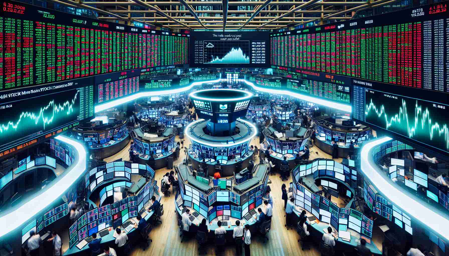 An intricate and detailed view of a lively stock exchange floor with traders of diverse backgrounds and genders hard at work among the digital screens showing various stock market trends and data. The setting is filled with the buzz of business, stock quotes flashing on multiple monitors, marked with green or red numbers indicating rises and drops in the market. A banner displaying the phrase 'Is the Stock Exchange Open Today? The Inside Scoop You Need' is prominently displayed in an HD photo.