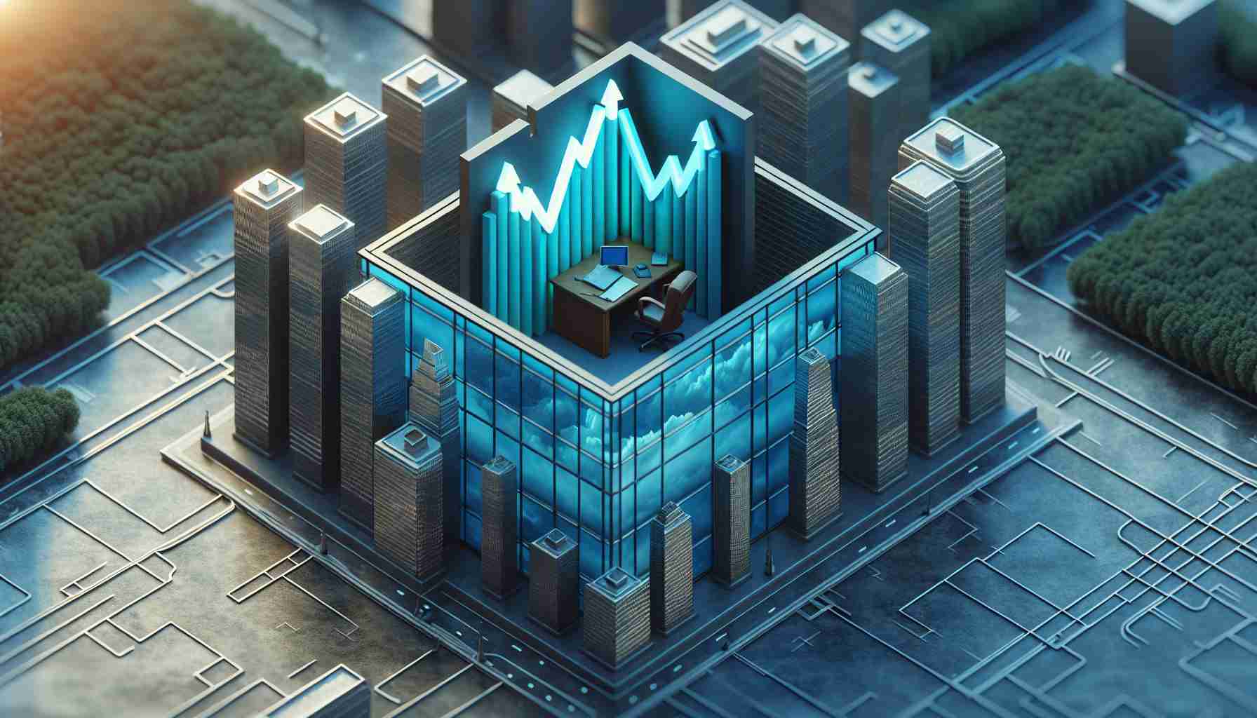 A high-definition, realistic representation of a finance sector with a prominent feature symbolizing a small, underrepresented stock, portrayed as an underdog. This could include a visual metaphor or an actual representation of a small cubicle or an office in a big financial building, overshadowed yet persisting.