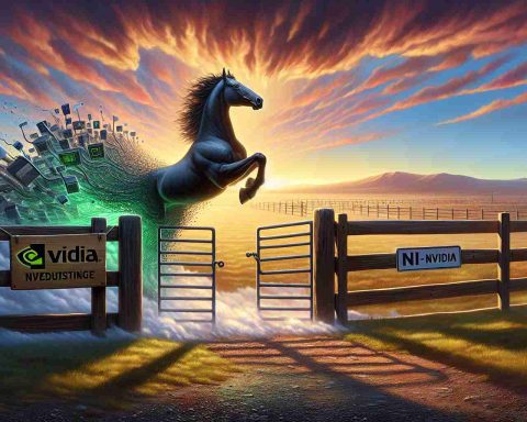 A realistic high-definition image of a surprising twist in the AI investment story, represented metaphorically. Picture this: an untamed horse (symbolizing AI) breaking free from a sturdy corral, with the sign "Nvidia" on its gate. The horse is heading towards an open field containing various innovative technologies, symbolizing emerging opportunities outside the traditional staples of AI investment. The sky is splashed with hues of dawn, signalling the beginning of new era. The scene should evoke emotions of anticipation and surprise.