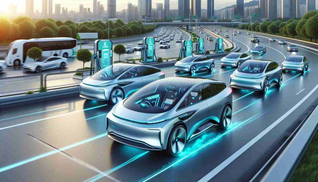 A high-definition, realistic image representing the future of sustainable transportation. It illustrates a scene with multiple hydrogen-powered vehicles. The cars have a modern design, sleek shape, and are painted in colors that symbolically represent their eco-friendliness - soothing shades of blues and greens. These futuristic vehicles are cruising on smooth, wide roads in a city with robust infrastructure and surrounded by greenery, emphasizing their harmonious relationship with nature. The functionality of these vehicles is enhanced by a hydrogen filling station in the background, symbolizing progress in environmentally-friendly technology.