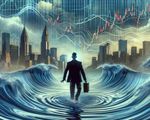 Generate a high-definition image that depicts the unexpected fluctuations in the stock market pertaining to a company called DTE Energy. Include a metaphorical representation of a singular investor causing ripples or waves in these market shifts.