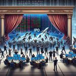 A detailed, high-definition image illustrating the process behind an IPO in the stock market. It would include a metaphorical curtain being pulled back to reveal a frenzy of activity. On one side, a dividing curtain, symbolic of a stock market IPO, and on the other, an engineered chaos of stock market brokers illustrated as diverse characters with variety of genders and descents, interacting in front of a large electronic stock ticker board. The scene should capture the tension and immediacy of the stock market, underscoring the complex network of activities and human interactions underlying an IPO.