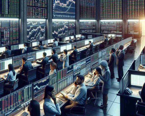 An extremely detailed and realistic high-definition image representing the behind-the-scenes activities at a stock exchange. It showcases individuals of various descents and genders - white male broker analyzing data on multiple monitors, Hispanic female broker talking on the phone with a client, an East Asian male in deep conversation with a Black female in front of a large electronic stock board. It captures the intense energy and focused attention of all involved as they monitor the market trends, the rapid discussions and decision-making processes. Also include sights of people maintaining the technical infrastructure in the background.