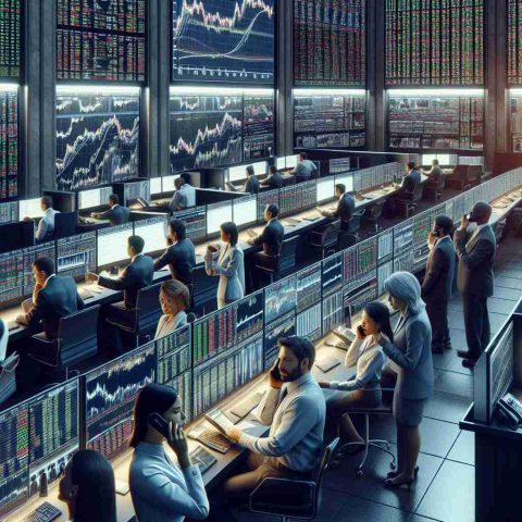 An extremely detailed and realistic high-definition image representing the behind-the-scenes activities at a stock exchange. It showcases individuals of various descents and genders - white male broker analyzing data on multiple monitors, Hispanic female broker talking on the phone with a client, an East Asian male in deep conversation with a Black female in front of a large electronic stock board. It captures the intense energy and focused attention of all involved as they monitor the market trends, the rapid discussions and decision-making processes. Also include sights of people maintaining the technical infrastructure in the background.