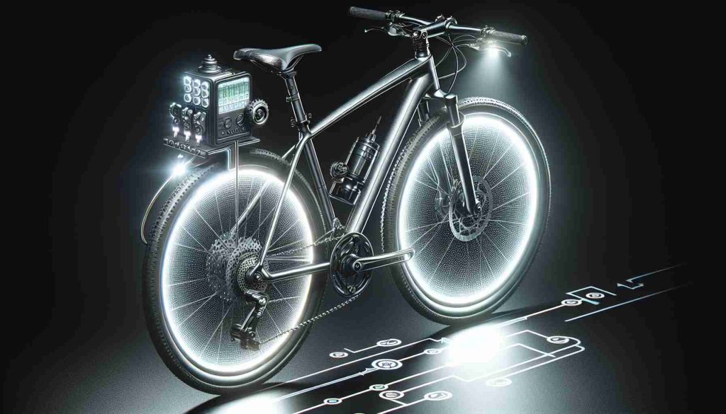 Generate a realistic HD image showcasing the concept of revolutionizing bike safety. Detail a bicycle that incorporates advanced safety features such as illuminating pathways with high-intensity, energy-efficient LEDs, often referred to as 'BeamBrite'. This innovative approach involves mounting the robust light source on the bike, brightening the surroundings, and making the cyclist more visible during night rides. Additionally, let's consider the color scheme to be a striking mixture of silver and black, adding to the modern aesthetic.