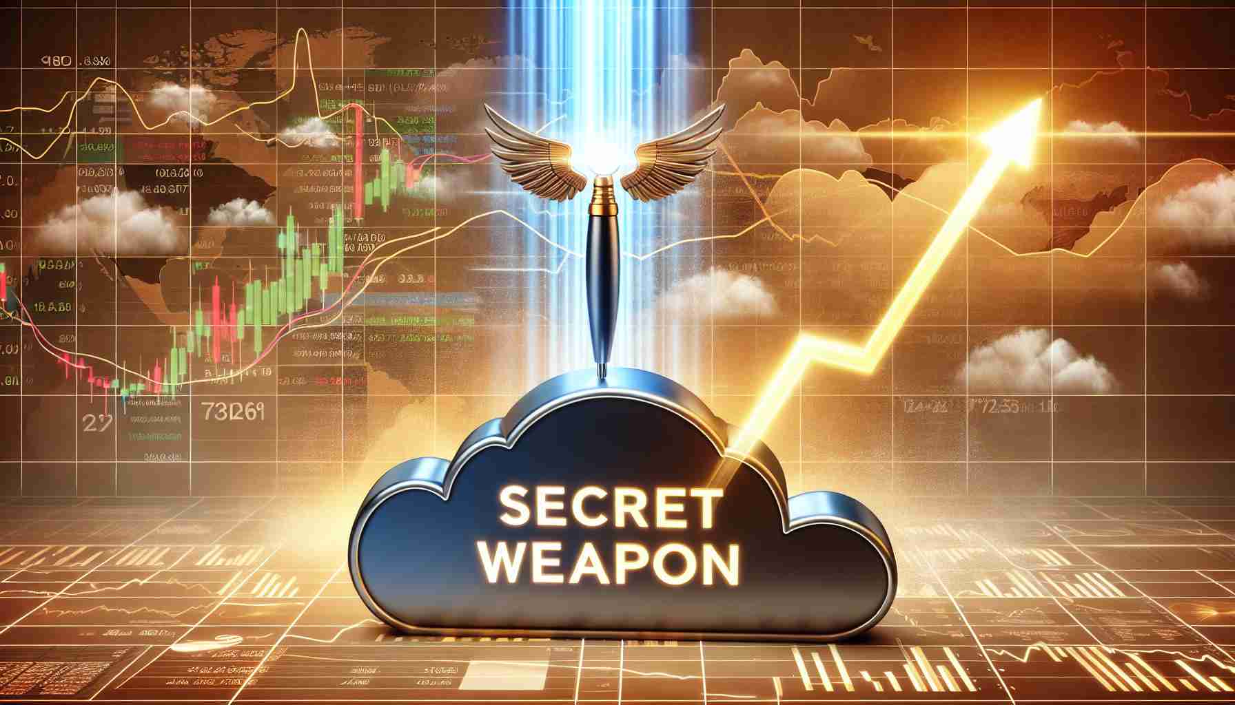 Realistic HD image depicting a metaphorical scenario where a tech company's 'secret weapon' justifies its sudden stock surge. Imagine the secret weapon as a shining beacon, lifting the company's logo higher, indicating the upward trajectory of the stock. The backdrop should be a collage of stock market graphs and charts, with a golden surge line boldly visible.