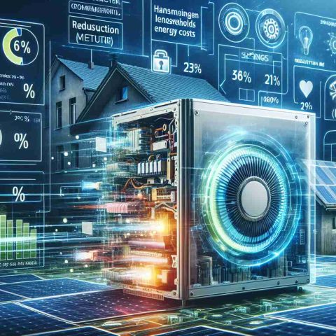 A vivid, high-definition image emphasizing the transformative power of a groundbreaking technology designed to greatly lessen household energy costs. The foreground showcases an innovative device, embedded with complex hi-tech components. Additional visual information highlights its functionality, from harnessing renewable resources to efficient electricity distribution. Infographics illustrate the potential savings, represented by reduction meter bars and percentage signs. The background subtly suggests a residential setting, symbolizing the everyday applications and widespread relevance of this cutting-edge home energy solution.