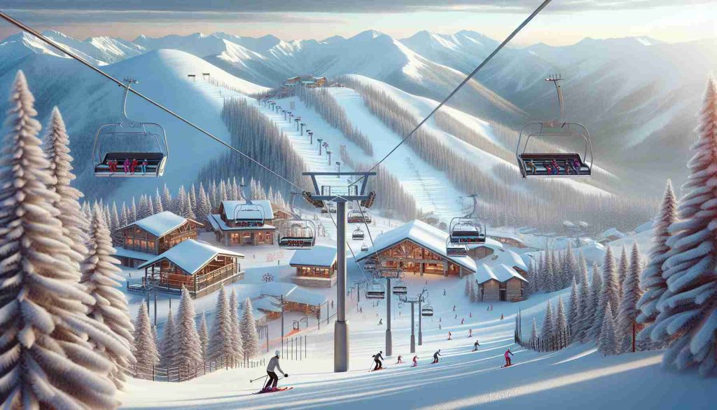 A high definition, realistic image of an upgraded ski resort designed to enhance the winter experience. The image should capture the freshly groomed ski slopes, new high-speed chairlifts soaring above, and state-of-the-art warming huts dotting the landscape. In the background, snow-capped mountains tower, shading the modern resort facilities. Envision skiers of variegated descents and genders enjoying the improved amenities, skiing down the lively slopes with their vibrant ski equipment. The scene is bathed in the soft glow of winter sunlight which reflects brilliantly off snow, creating intricate patterns on the landscape.