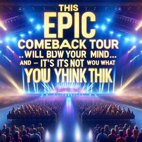 High-definition realistic image showcasing a vivid and exhilarating comeback tour poster. The headline reads 'This Epic Comeback Tour Will Blow Your Mind—And It's Not What You Think'. The poster should include a grand stage with vibrant lights, filled audience seats, and the electrifying atmosphere of anticipation for the unexpected.