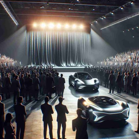 Render a realistic, high-definition image of an exciting, clandestine event where an automobile manufacturer is revealing a highly innovative, transformative vehicle. The atmosphere is tinged with anticipation, as the audience - composed of onlookers comes from various ethnic backgrounds - observes the dramatic unveiling of the leading-edge transportation technology.